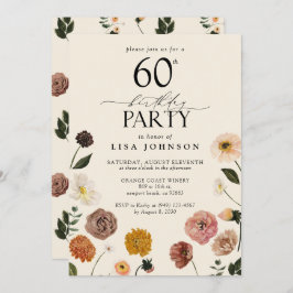 Convite Vintage 60th Festa de aniversário Terracotta Flowe
