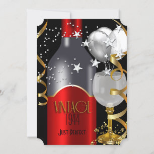 Convite Vintage 70º Aniversário Vinho Tinto Preto Dourado 