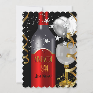 Convite Vintage 70º Aniversário Vinho Tinto Preto Dourado