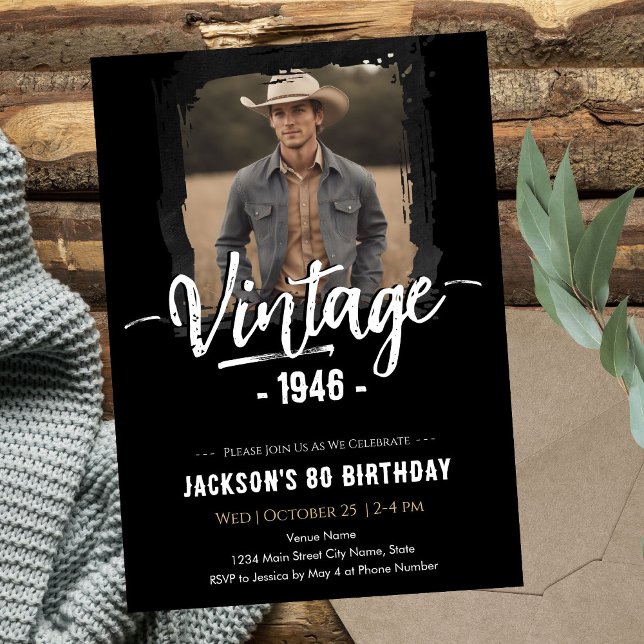 Convite Vintage 80th Birthday  (Criador carregado)