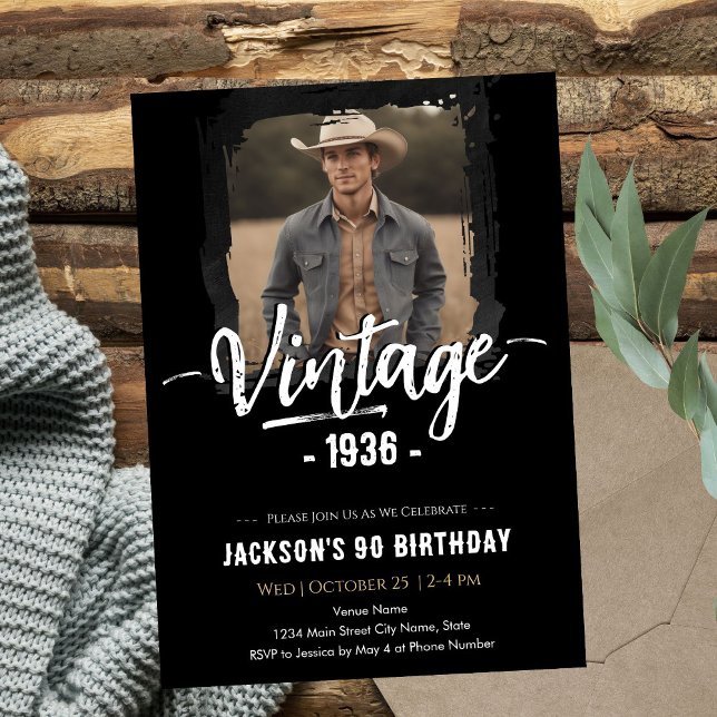 Convite Vintage 90th Birthday  (Criador carregado)