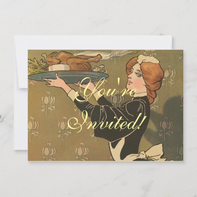 Convite Vintage Ação de Graças Vitoriano Turquia (Frente)