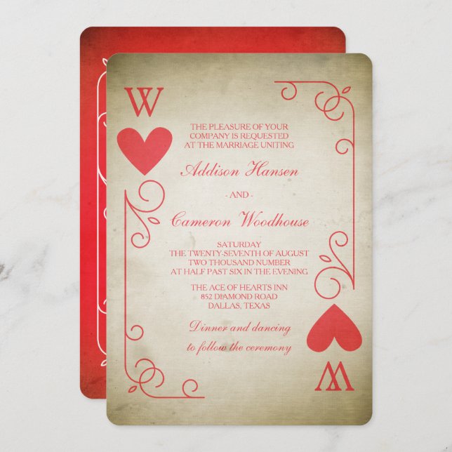 Convite Vintage Ace of Hearts Wedding (Frente/Verso)