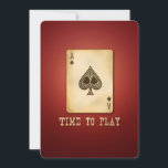 Convite Vintage Ace Poker B-day Party ou Tournament<br><div class="desc">O Poker Casino Pensava Que Era Festa De Aniversário/Solteiro/Reforma? Torneio de pôquer? Este convite com um Ace de Espadas artístico jogando cartas contra o fundo vermelho sombrio está certo para a ocasião em que você está! Personalize-o com seu próprio texto ou clique no botão "Personalizar" para ir para a ferramenta...</div>