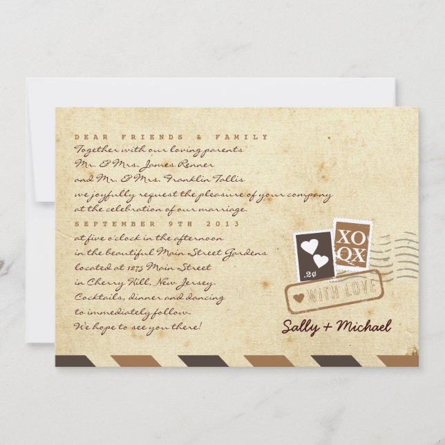 Convite Vintage Airmail Love - Letra Personalizada (Frente)