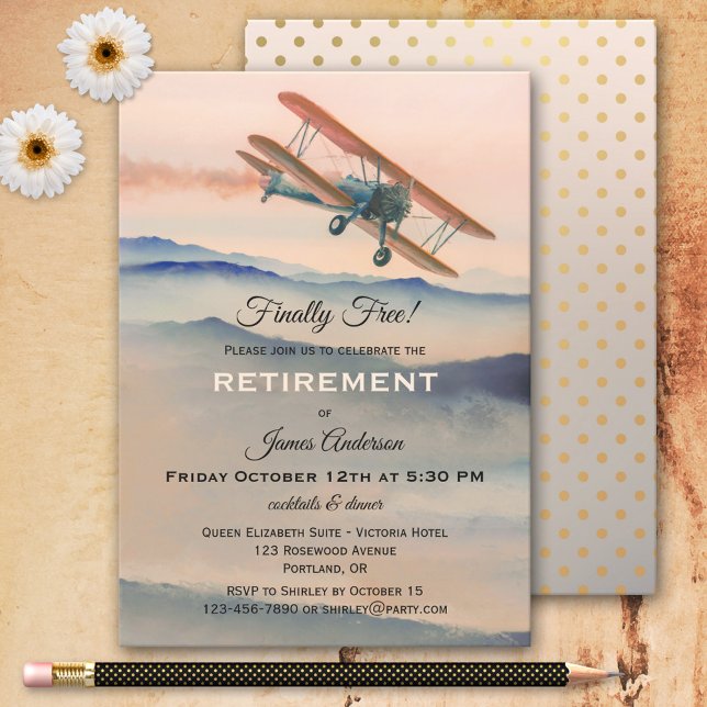 Convite Vintage Airplane Retirement Party Invitation (Criador carregado)