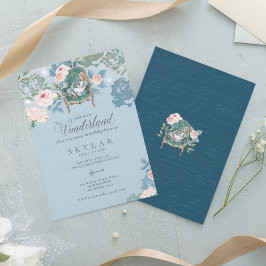 Convite Vintage Alice no País das Maravilhas Rosas Cor-de-