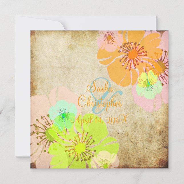 Convite Vintage Aloha/Convites de Casamento de Luau (Frente)