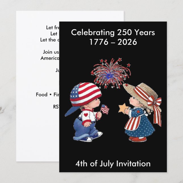Convite Vintage America Happy 250th Birthday Party (Frente/Verso)