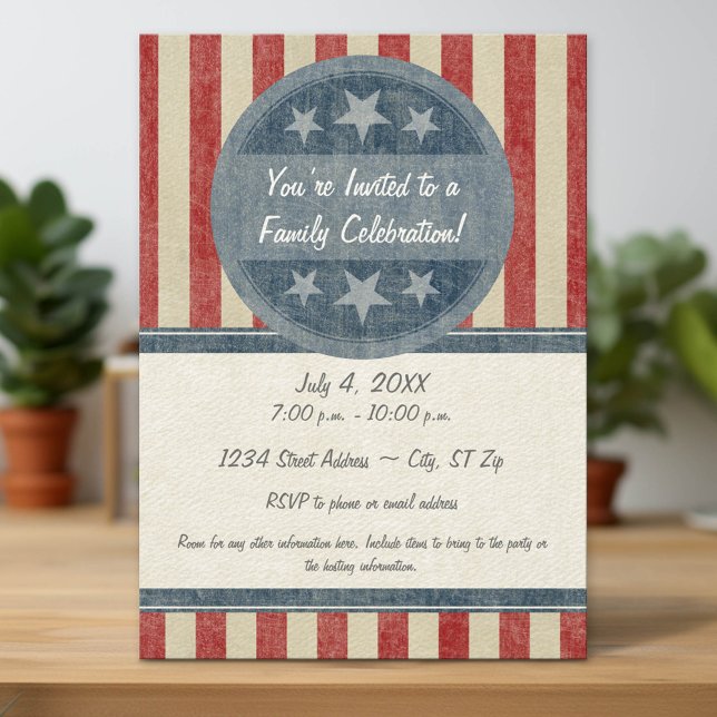 Convite Vintage American Shield Stars Stripes (Custom Party Invitation with Download Option)