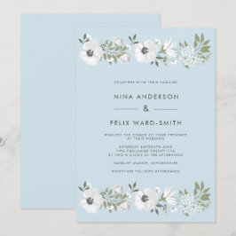 Convite Vintage Anemone Blue Wedding