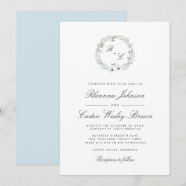 Convite Vintage Anemone Wreath Monogramas Casamento
