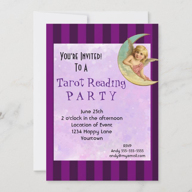 Convite Vintage Angel Tarot Reading Party (Verso)