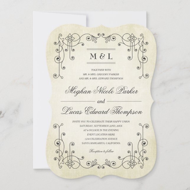 Convite Vintage Antiguamente Vestido - Casamento (Frente)