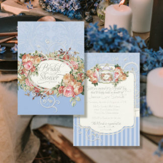 Convite Vintage Antique Rosas Floral Buquê Periwinkle