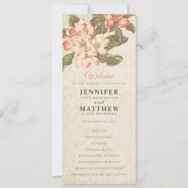 Convite Vintage Apple Blossom Weding Program (Frente)