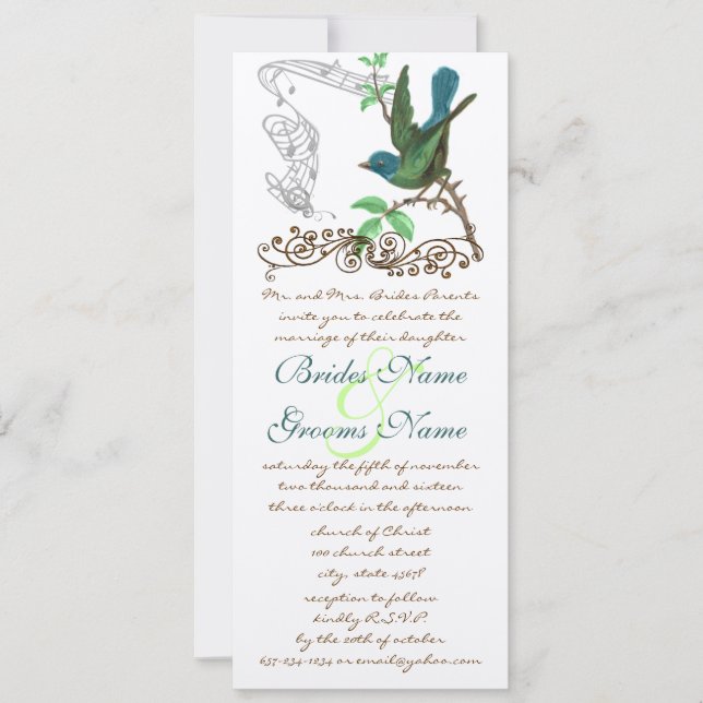 Convite Vintage Aqua & Green Love Bird Invitation (Frente)