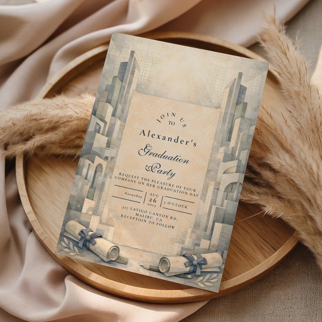 Convite Vintage Architecture Drawing Graduation (Criador carregado)