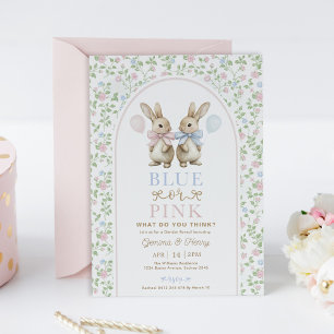 Convite Vintage Arco Coelho Azul ou Rosa Revelação do Gêne