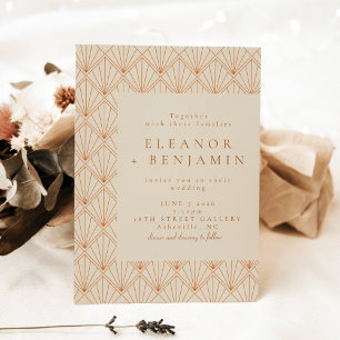 Convite Vintage Art Deco Art Burnt Orange Elegant Weding