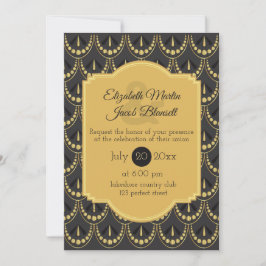 Convite Vintage Art Deco Brown e Dourado Casamento