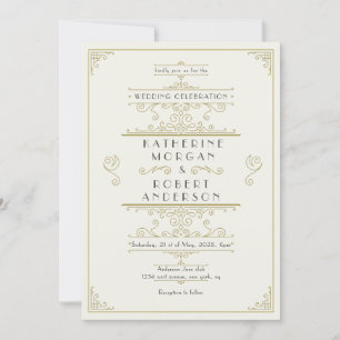 Convite Vintage Art Deco Elegant Wedding