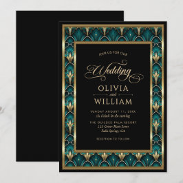 Convite Vintage Art Deco Gold Frame Wedding