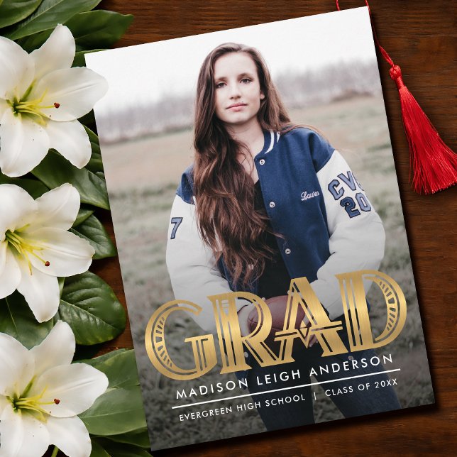 Convite Vintage Art Deco Grad Photo Announcement (Criador carregado)