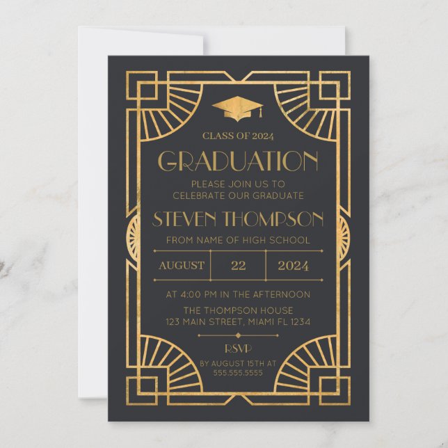 Convite Vintage Art Deco Graduation Invitation (Frente)