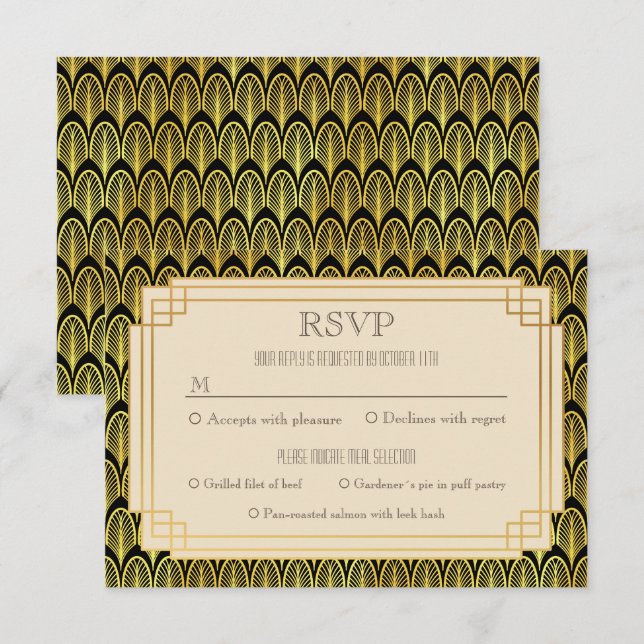 Convite Vintage Art deco rsvp (Frente/Verso)