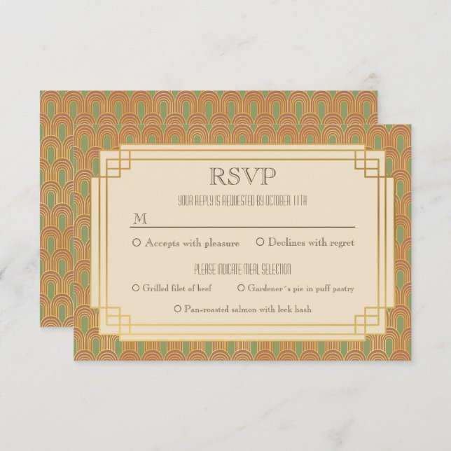 Convite Vintage Art deco rsvp (Frente/Verso)