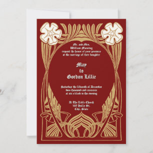 Convite Vintage Art Nouveau Duas Flores Quadro Foliar