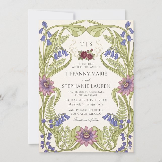 Convite Vintage Art Nouveau Floral Wedding Invitation (Frente)