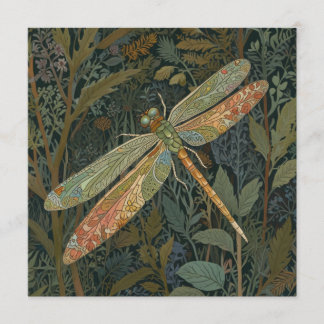 Convite Vintage art nouveau green gold Dragonfly