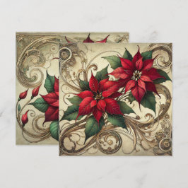 Convite Vintage Art Nouveau Natal Poinsettia
