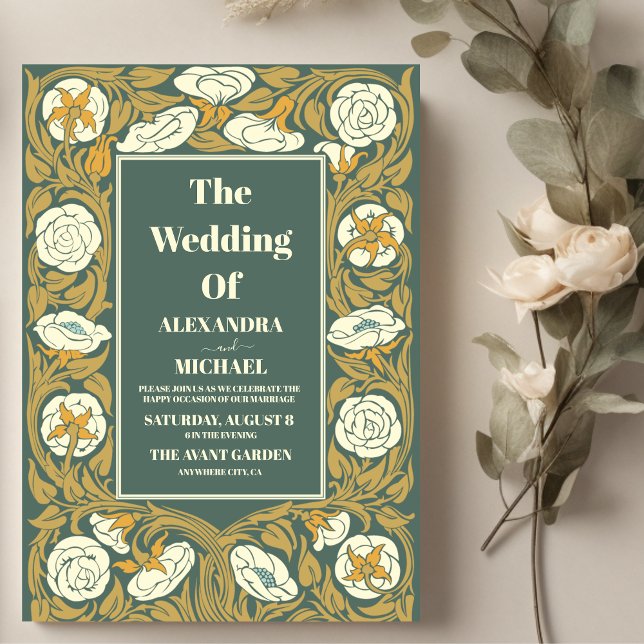 Convite Vintage Art Nouveau Wedding (Criador carregado)