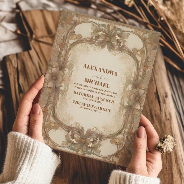 Convite Vintage Art Nouveau Wedding (Criador carregado)