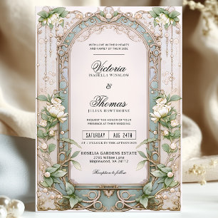 Convite Vintage Art Nouveau White Floral Casamento