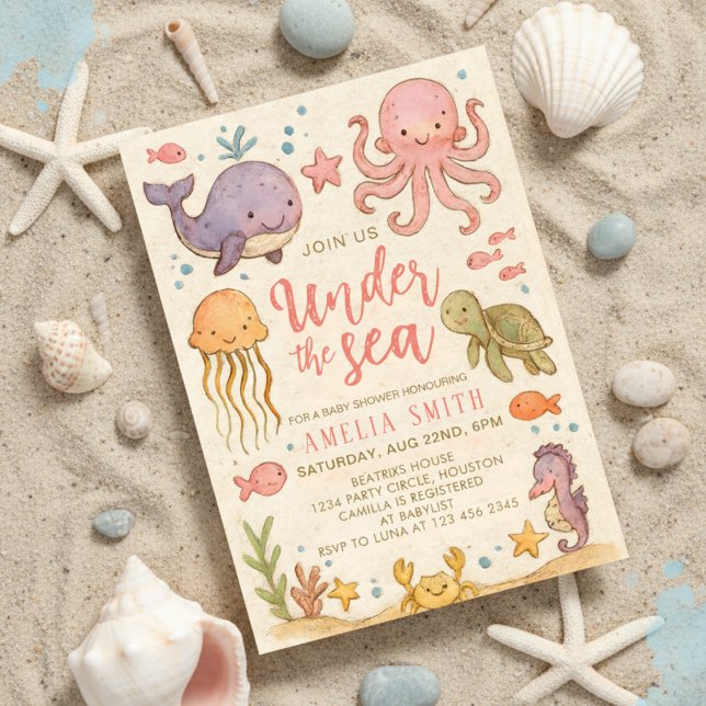 Convite vintage art under the sea baby shower (Criador carregado)