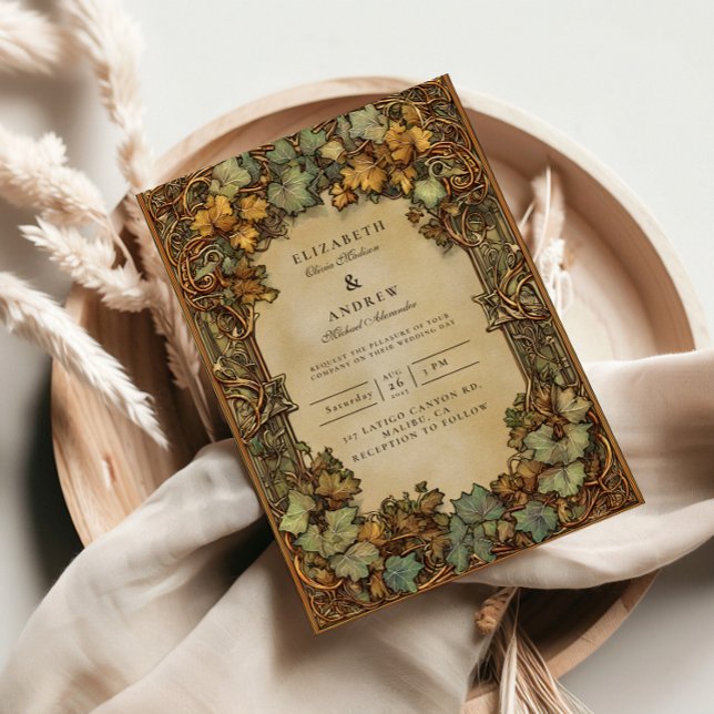 Convite Vintage Autumn Botanical Wedding (Criador carregado)