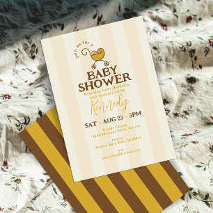 Convite Vintage Baby Carruagem Siena Chá de fraldas Stripe