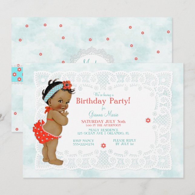 Convite Vintage Baby Girl Bathing Monogramas (Frente/Verso)