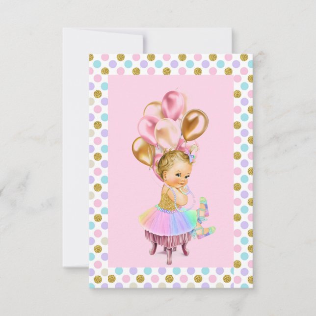 Convite Vintage Baby Girl Pastel Glitter Party (Frente)