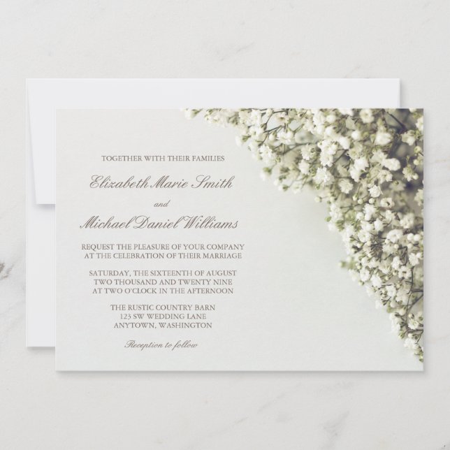 Convite Vintage Baby's Breath Wedding Invtions (Frente)