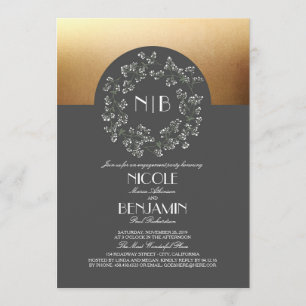 Convite Vintage Baby's Breath Wreath Dourada Festa de noiv