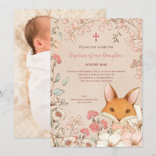 Convite Vintage Baptism Flowers Fox Fox Flowers Baby Girl