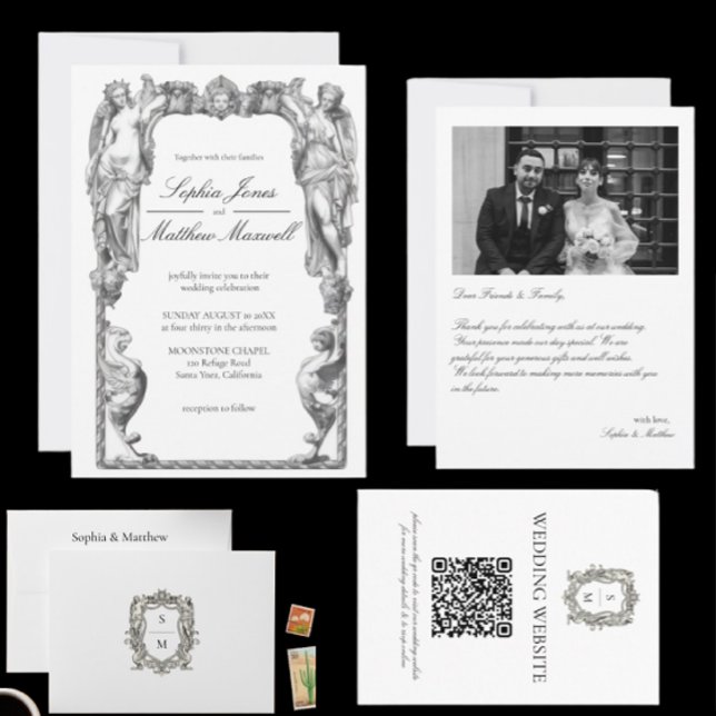 Convite Vintage Baroque Statue Fine Art Renaissance (Criador carregado)