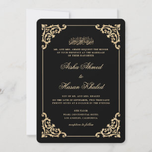 Convite Vintage Barroco Dourado Escrito Preto Casamento Mu