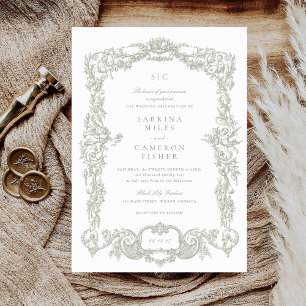 Convite Vintage Barroco Floral Frame Casamento