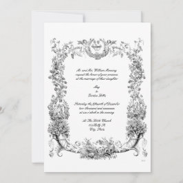 Convite Vintage Barroco Rococó Fronteira com Corações